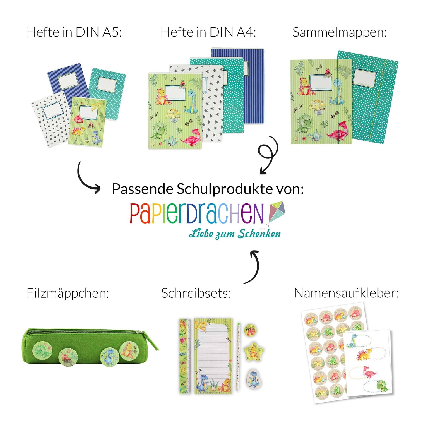 Papierdrachen - Schreibset Schule Dino Set 4
