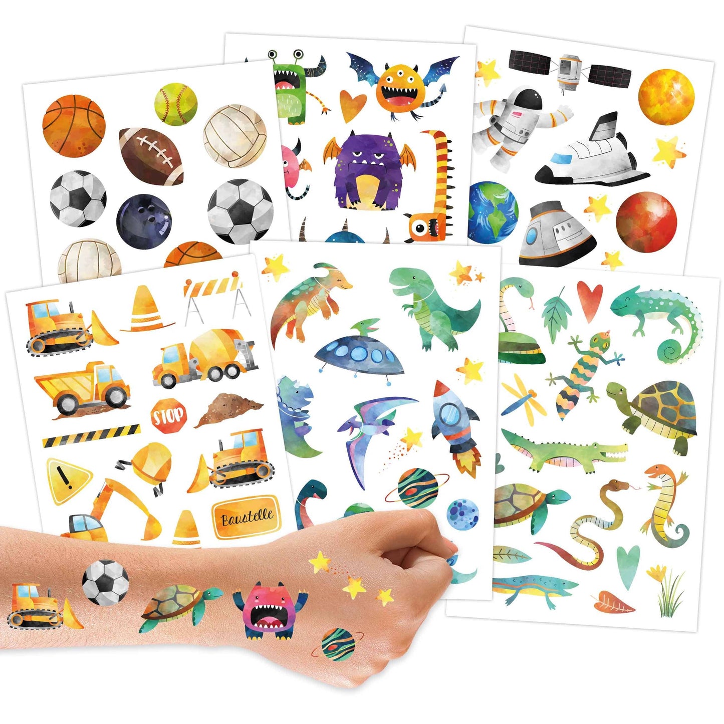 Papierdrachen - Metallic-Tattoo Set 5 - Wasserfarbmotive Jungs
