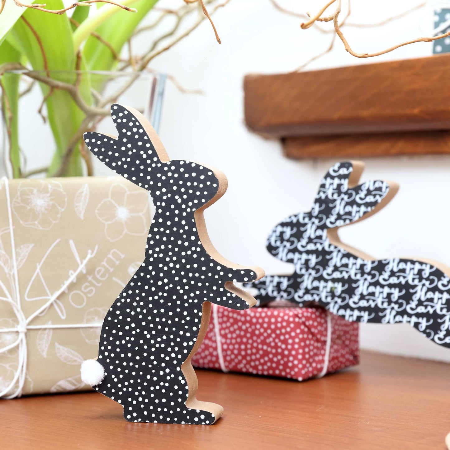 Ostern Holzaufsteller Hasen Puschelschwanz