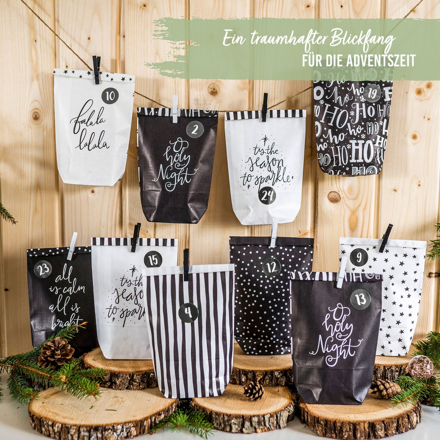 Adventskalender Tüten zum selberbasteln "black&white"