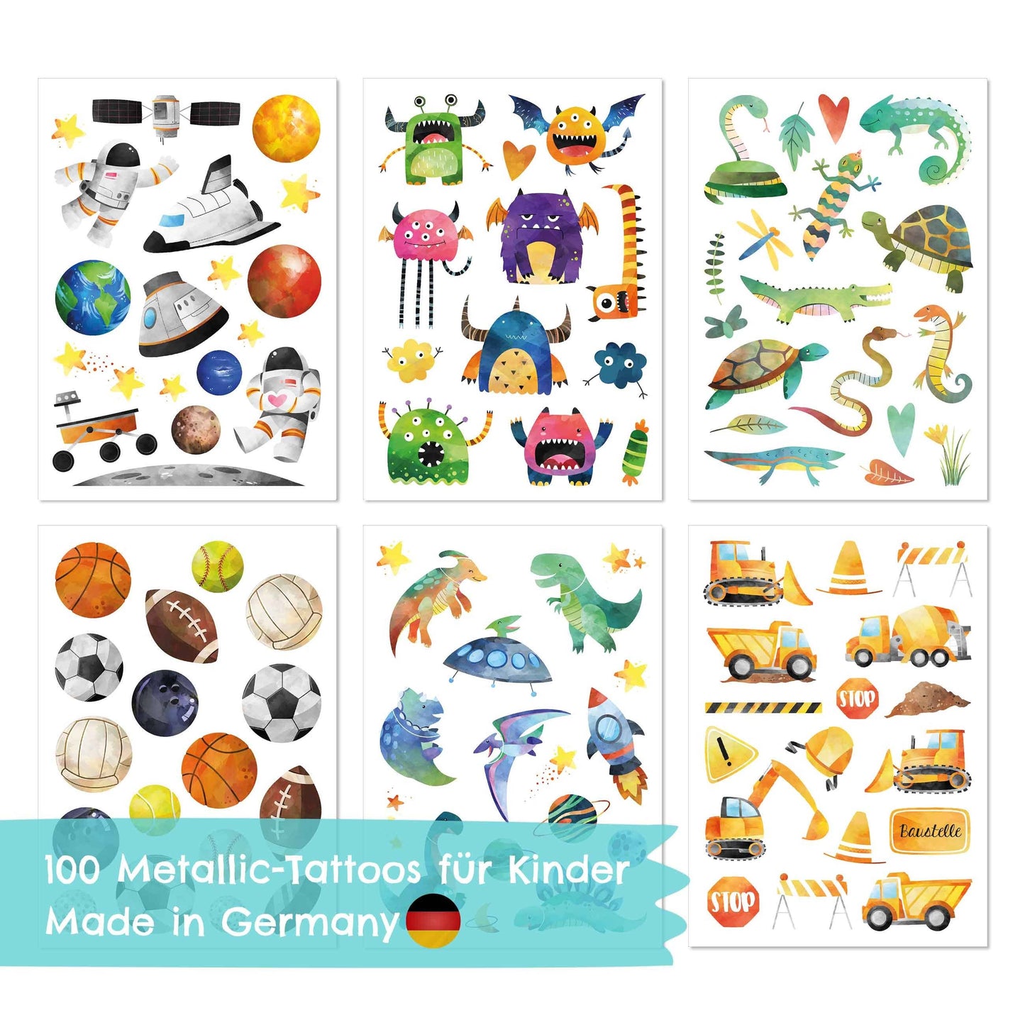 Papierdrachen - Metallic-Tattoo Set 5 - Wasserfarbmotive Jungs