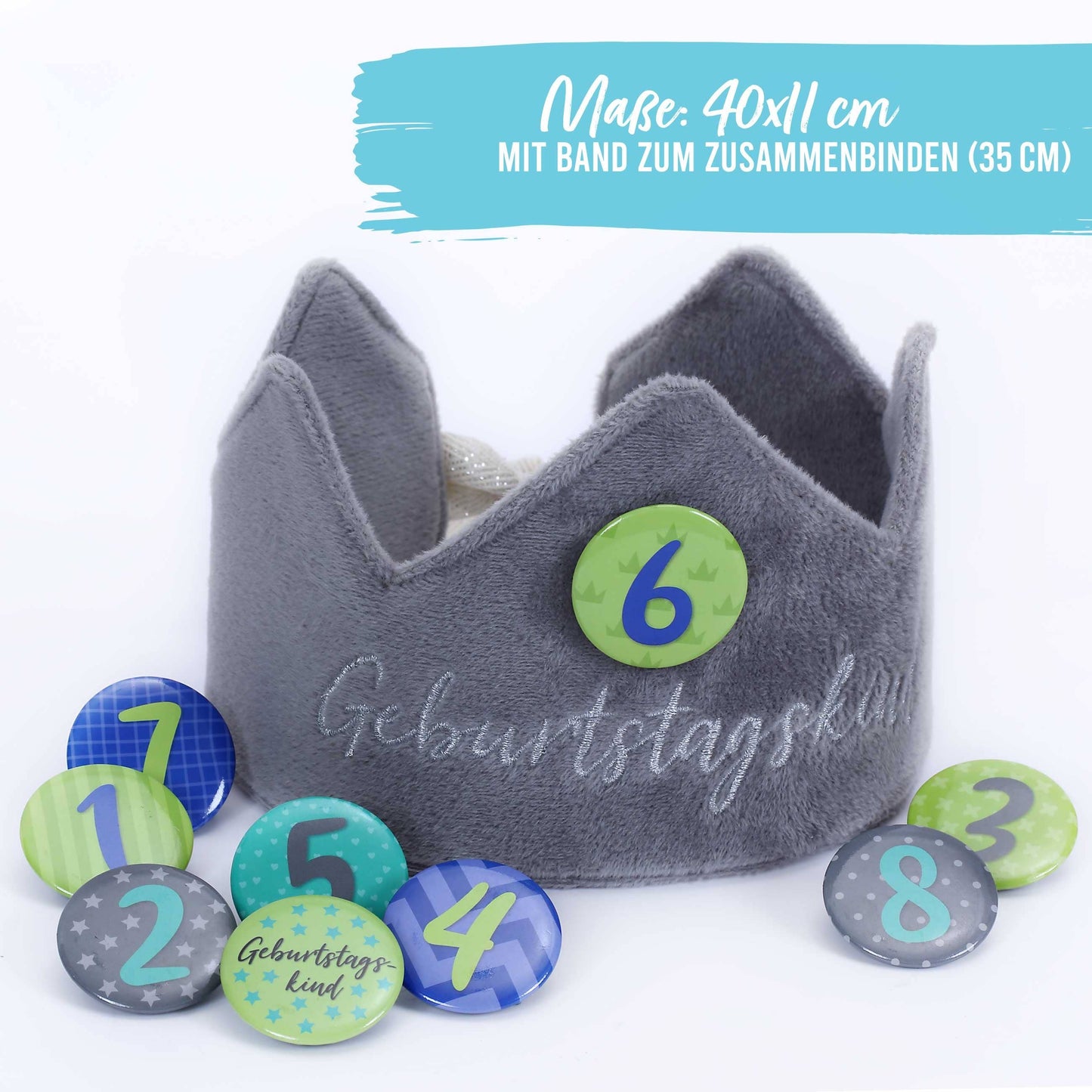 Papierdrachen - Geburtstagskrone Samt - Grau - Set 5