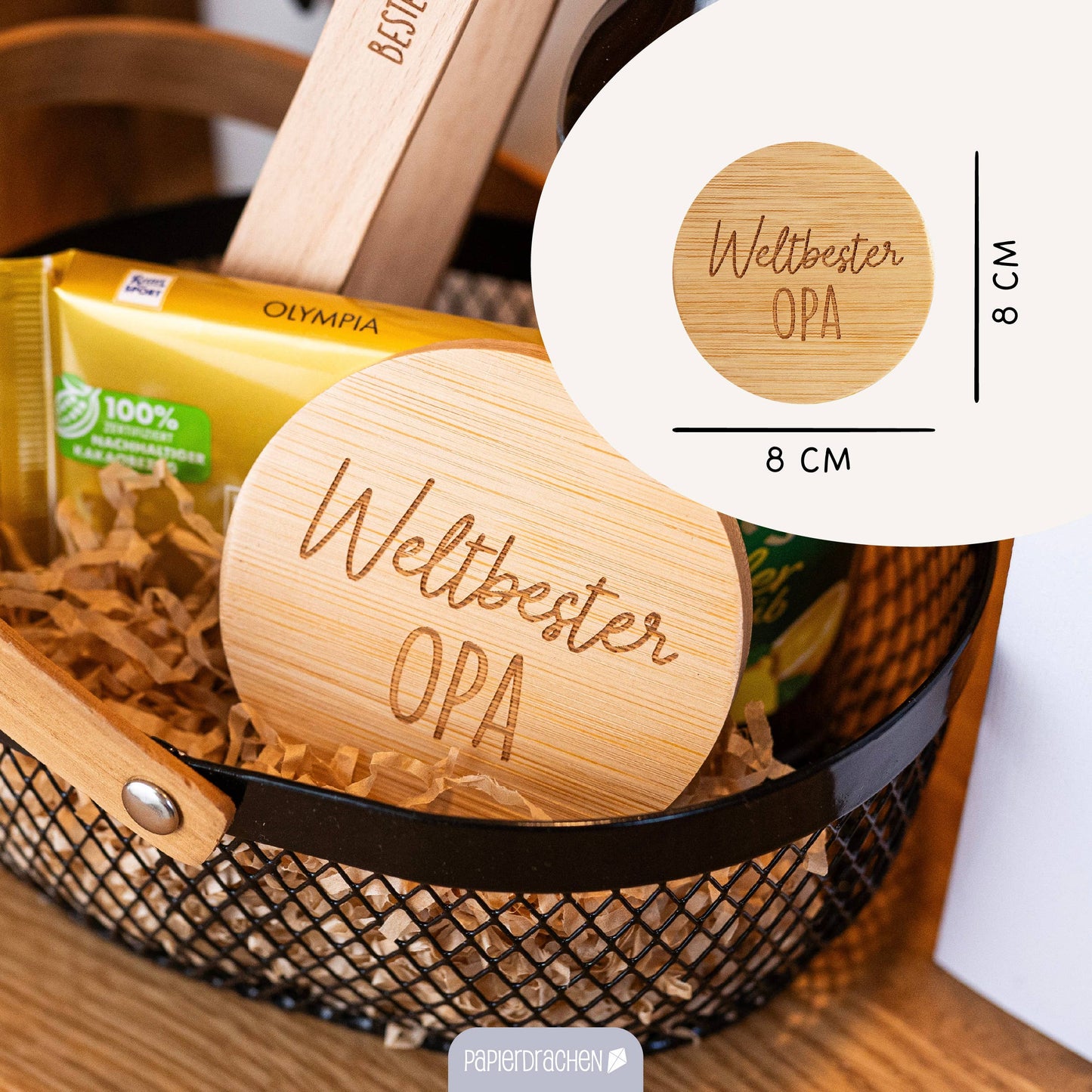 Papierdrachen - Flaschenöffner aus Holz mit Gravur Opa Set 02
