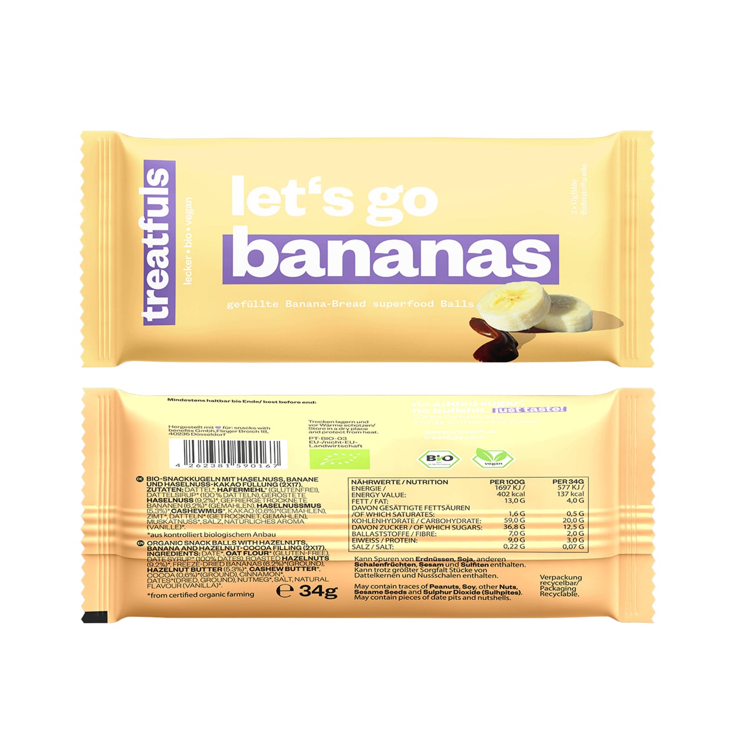 treatfuls - Banana Bread gefüllte Energieballs bio + vegan + glutenfrei