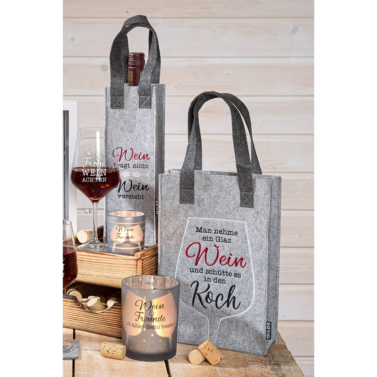Gilde Handwerk Macrander GmbH & Co. KG - Flaschentasche rechteckig Weinfest 2fach sortiert, H.30 cm