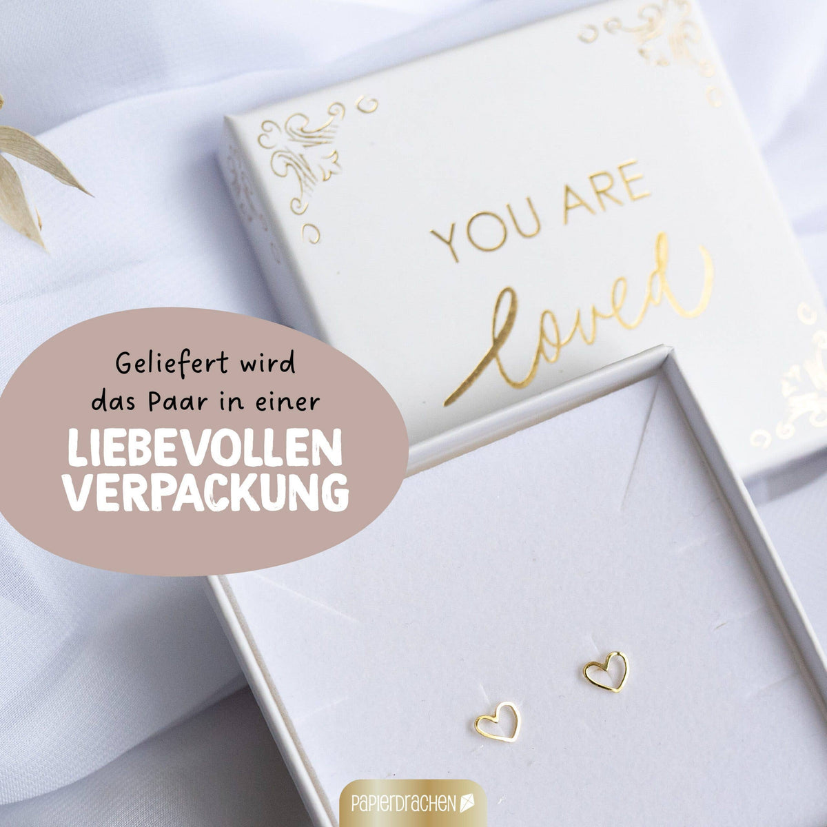 Papierdrachen - Papierdrachen Silberohrringe vergoldet 7mm - Herz