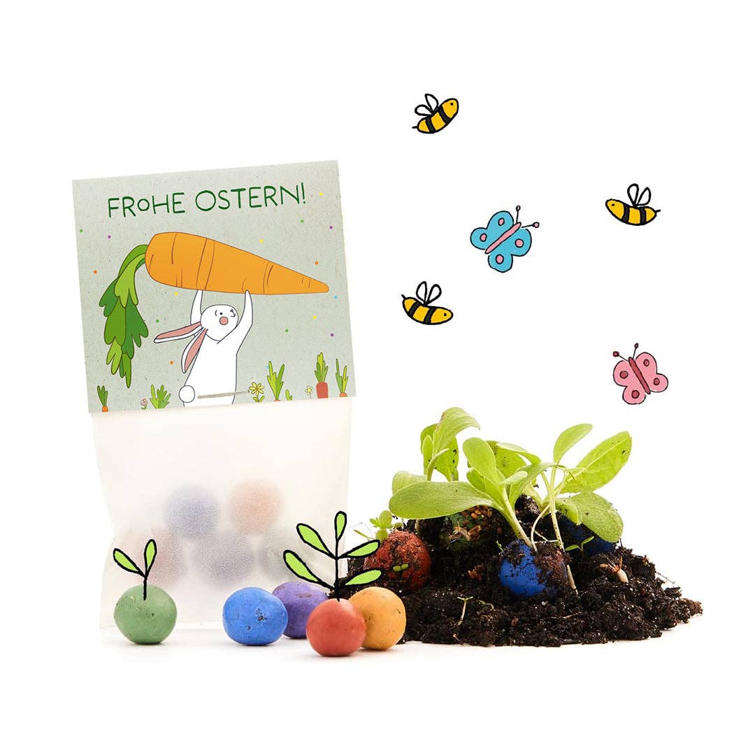 TDJ Stadtgärtner GmbH - 5er Blumenmurmeln im Pergaminbeutel - Frohe Ostern - Hase mit Möhren
