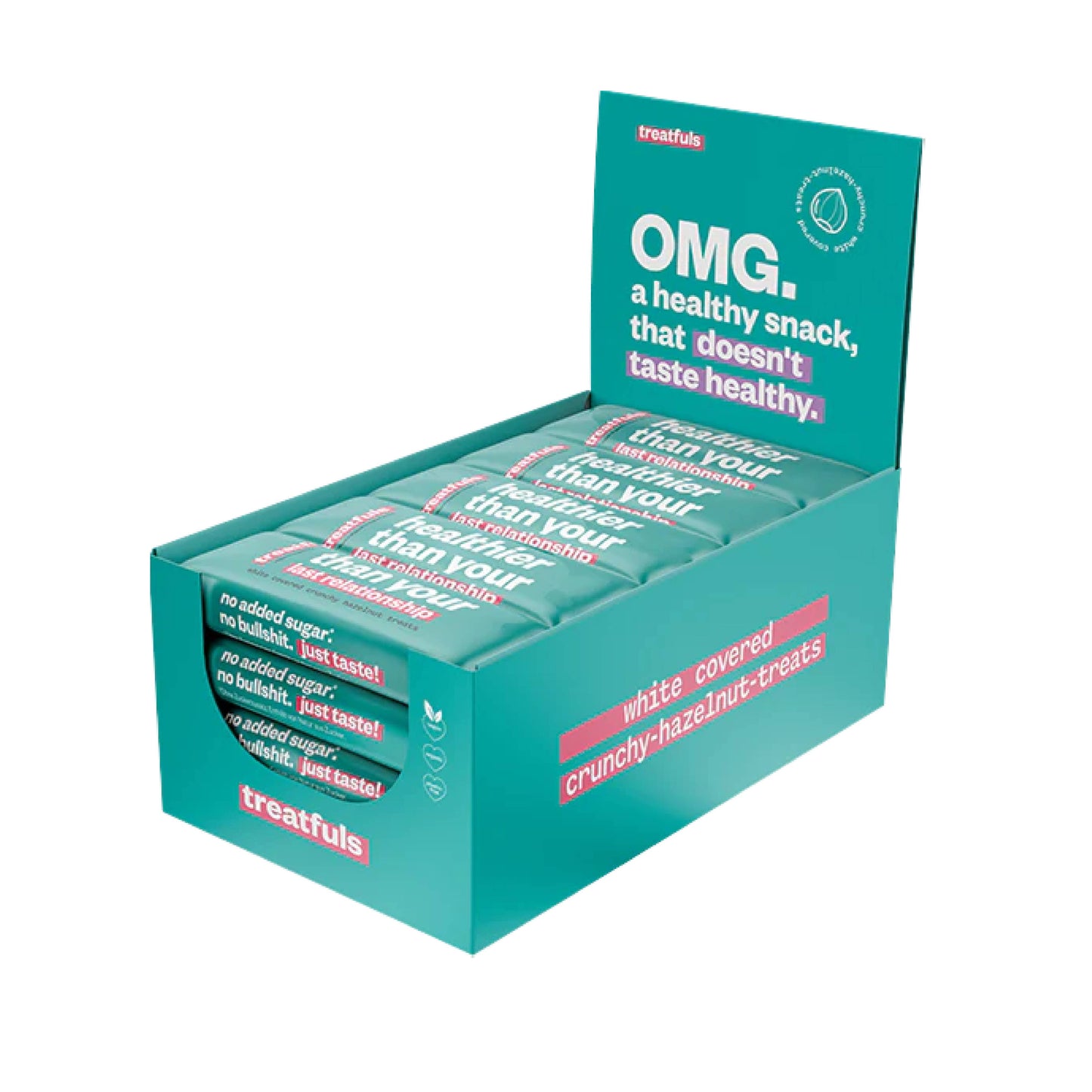 treatfuls - Weiße Schoko crunchy Haselnuss Riegel bio+vegan+glutenfrei