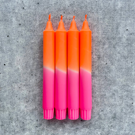 Wolkenreich - Dip Dye Kerzen | neonpink-neonorange | 4er Set