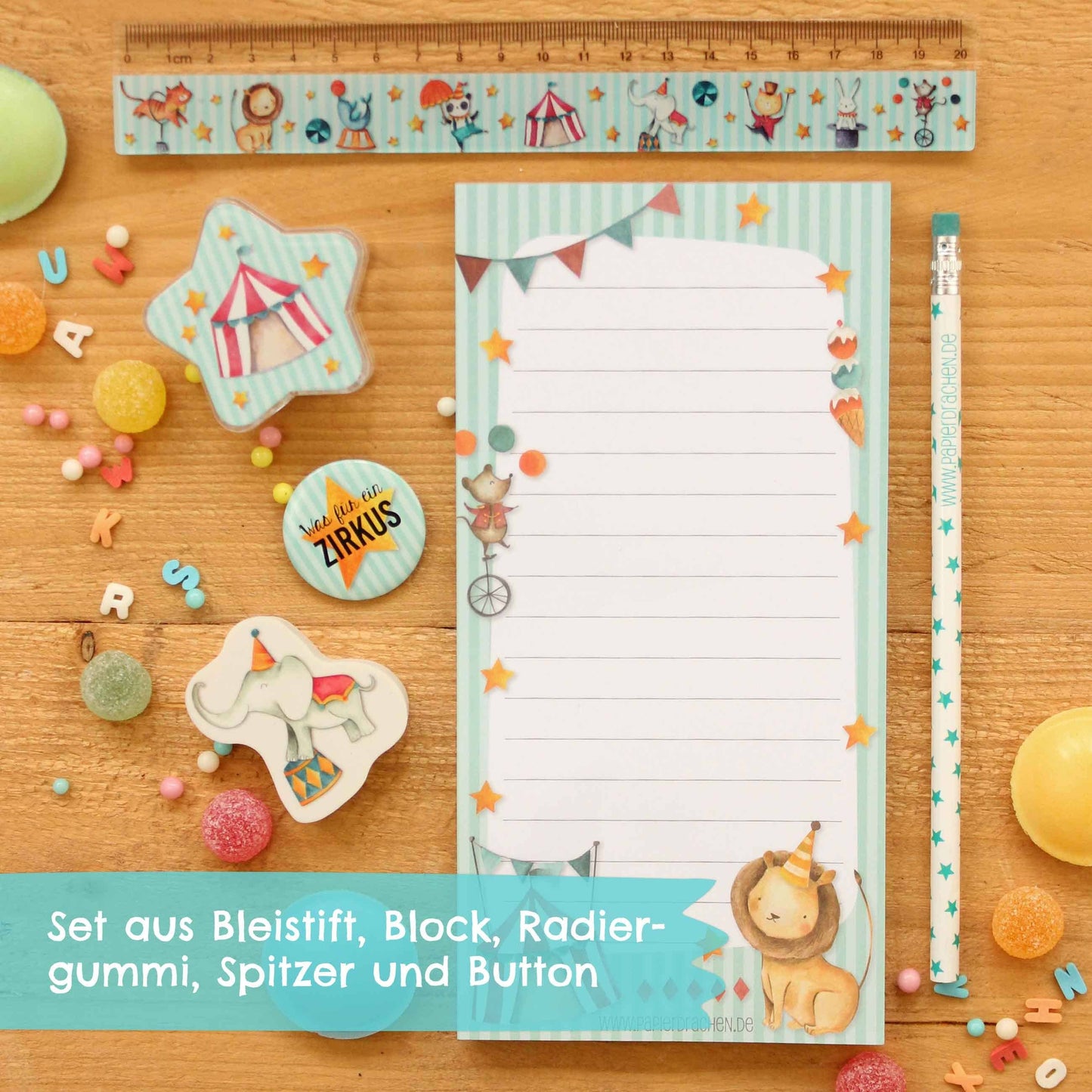 Papierdrachen - Schreibset Schule Zirkus Set 3