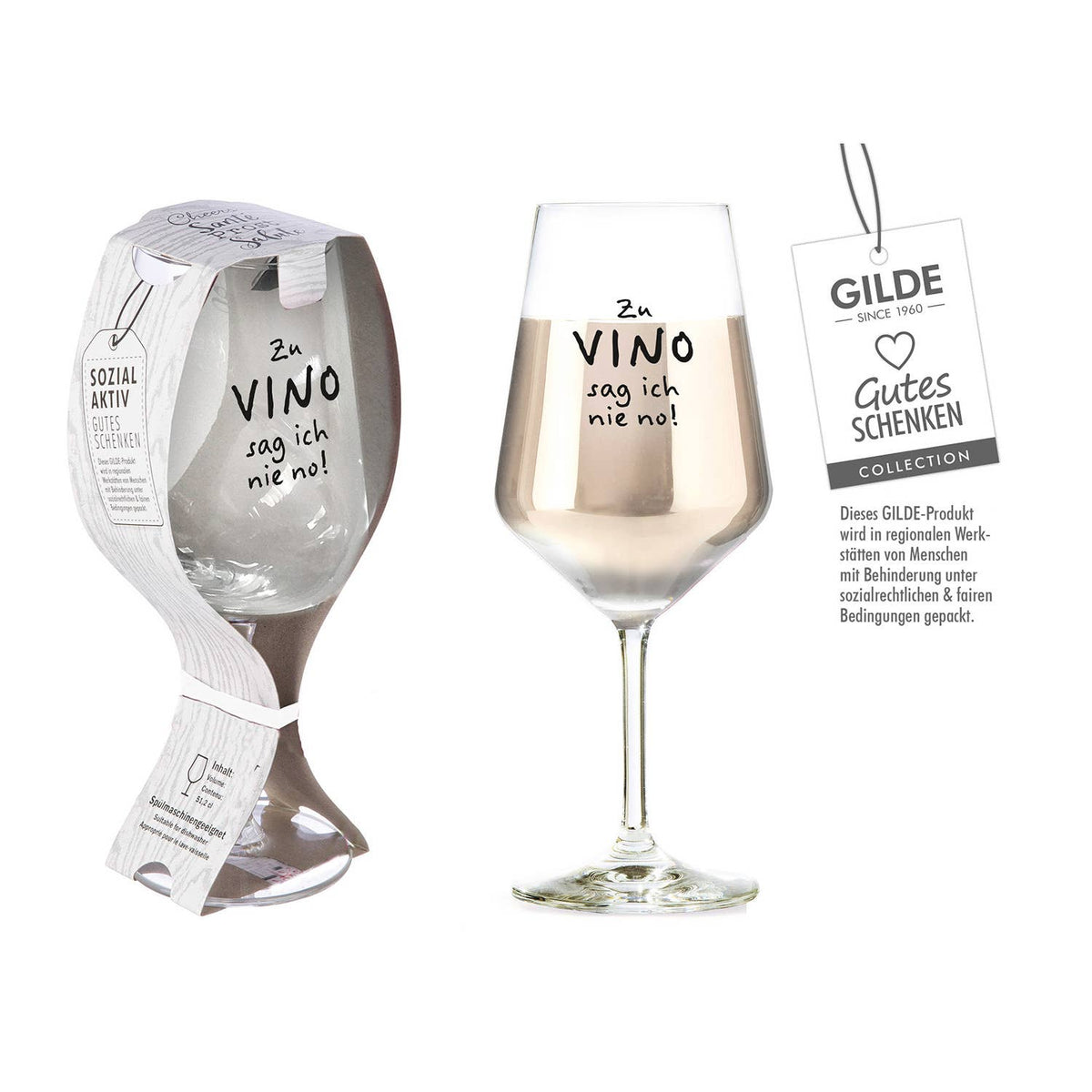 Gilde Handwerk Macrander GmbH & Co. KG - Weinglas Zu Vino sag ich nie no! klar H. 22,3 cm