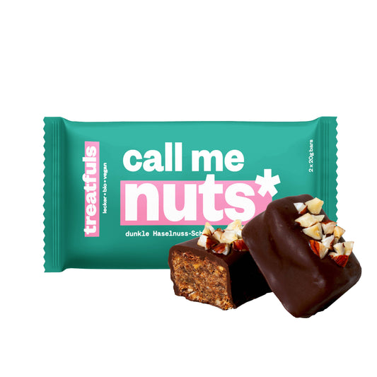 treatfuls - Dunkle Schoko-Haselnuss Riegel bio + vegan + glutenfrei