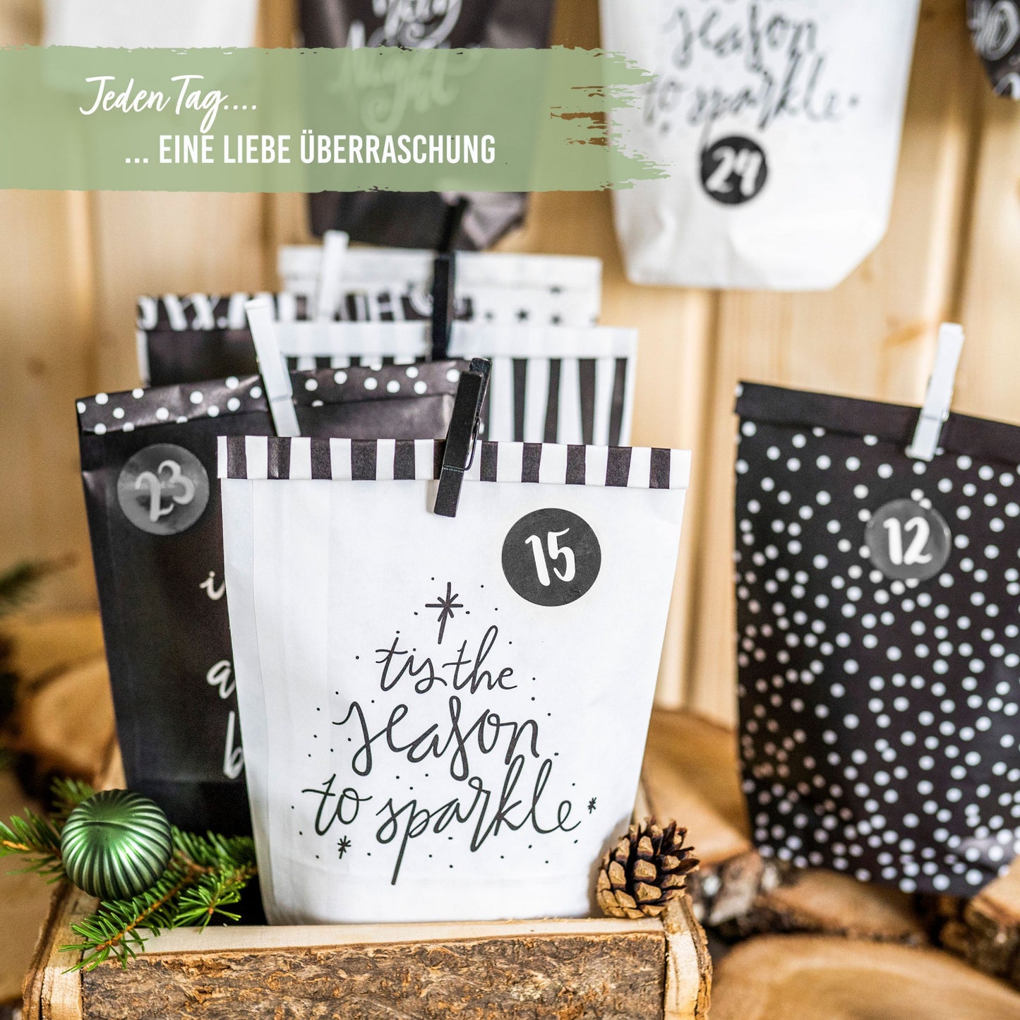 Adventskalender Tüten zum selberbasteln "black&white"