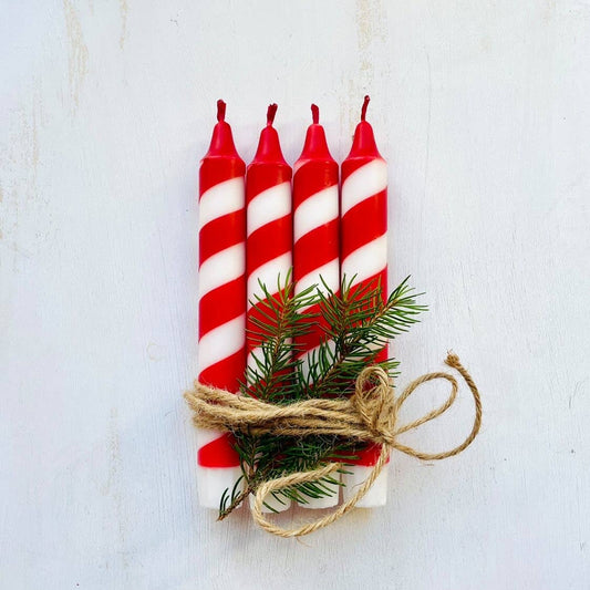 Wolkenreich - Dip Dye Kerzen Swirl | Zuckerstange Weihnachten rot | 4er VE