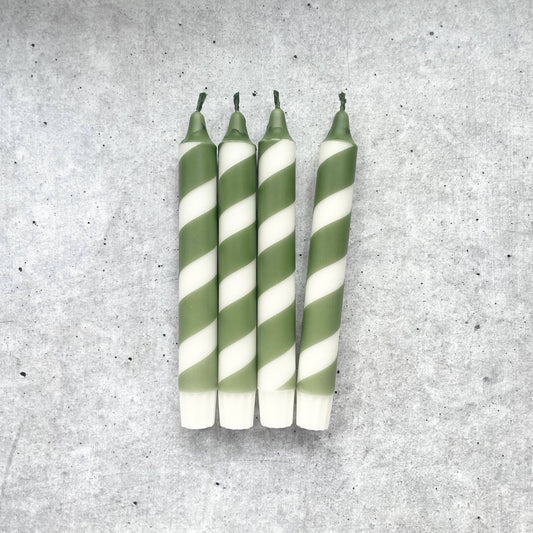 Wolkenreich - Dip Dye Kerzen | Swirl olive grün | 4er Set 