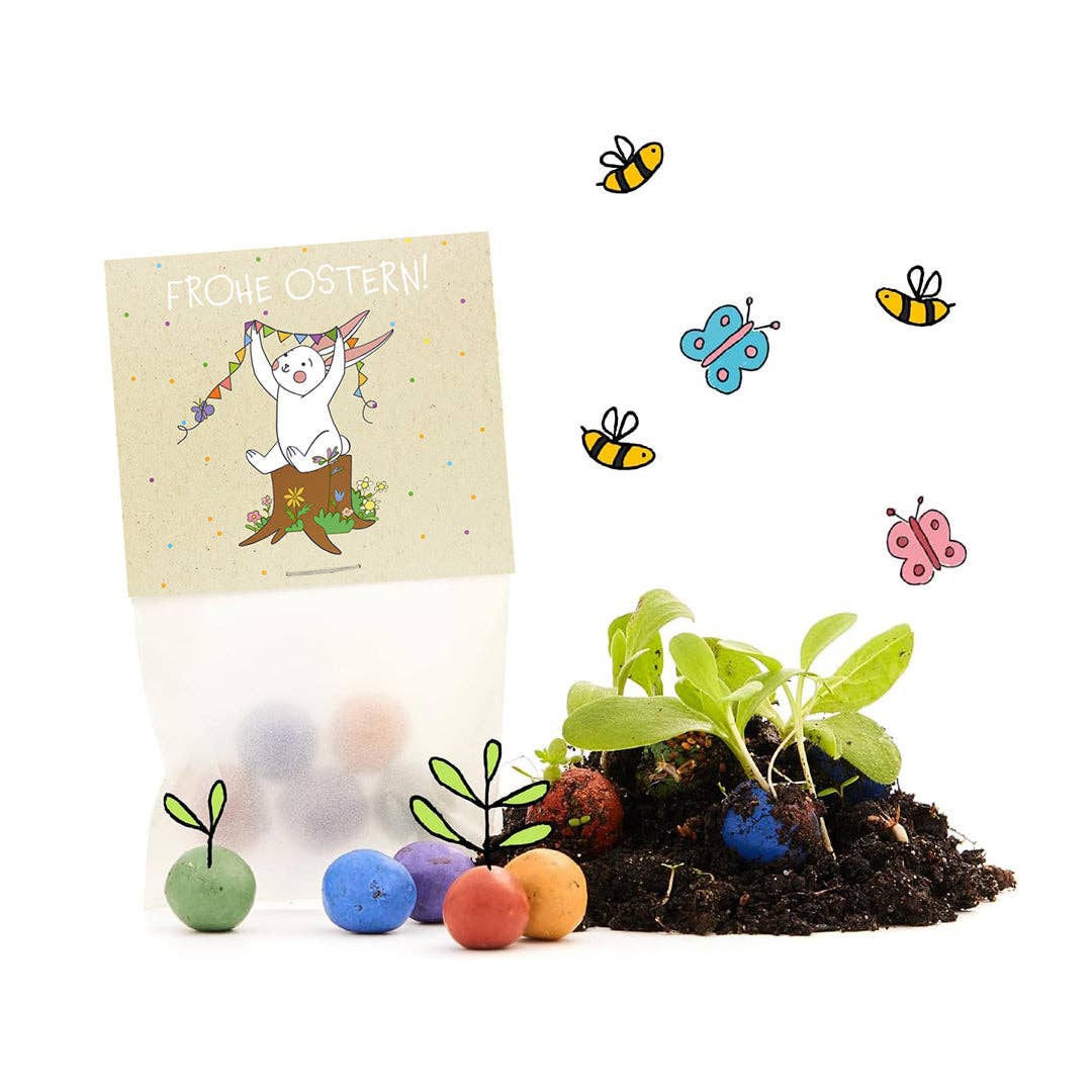 TDJ Stadtgärtner GmbH - 5er Blumenmurmeln im Pergaminbeutel - Frohe Ostern - Hase mit Deko