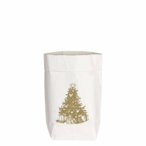 17;30 - PaperBags Small weiss, WEIHNACHTSBAUM, metallic gold