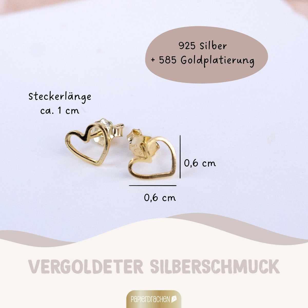 Papierdrachen - Papierdrachen Silberohrringe vergoldet 7mm - Herz