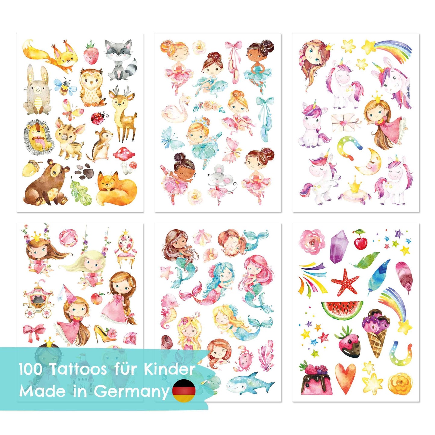 Papierdrachen - Kindergeburtstags-Tattoo Set 2 Mädchen