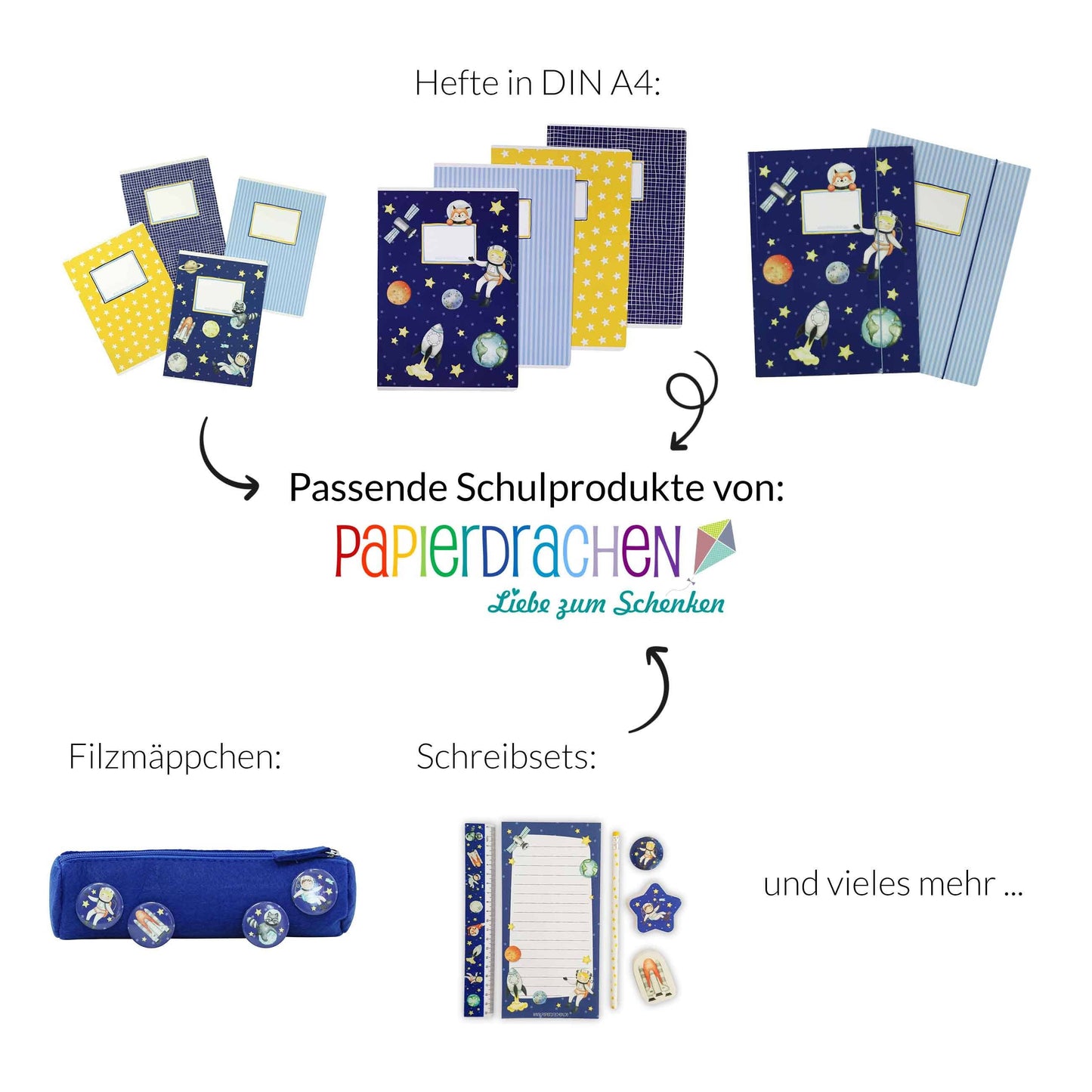 Papierdrachen - Schreibset Schule Astronaut Set 5