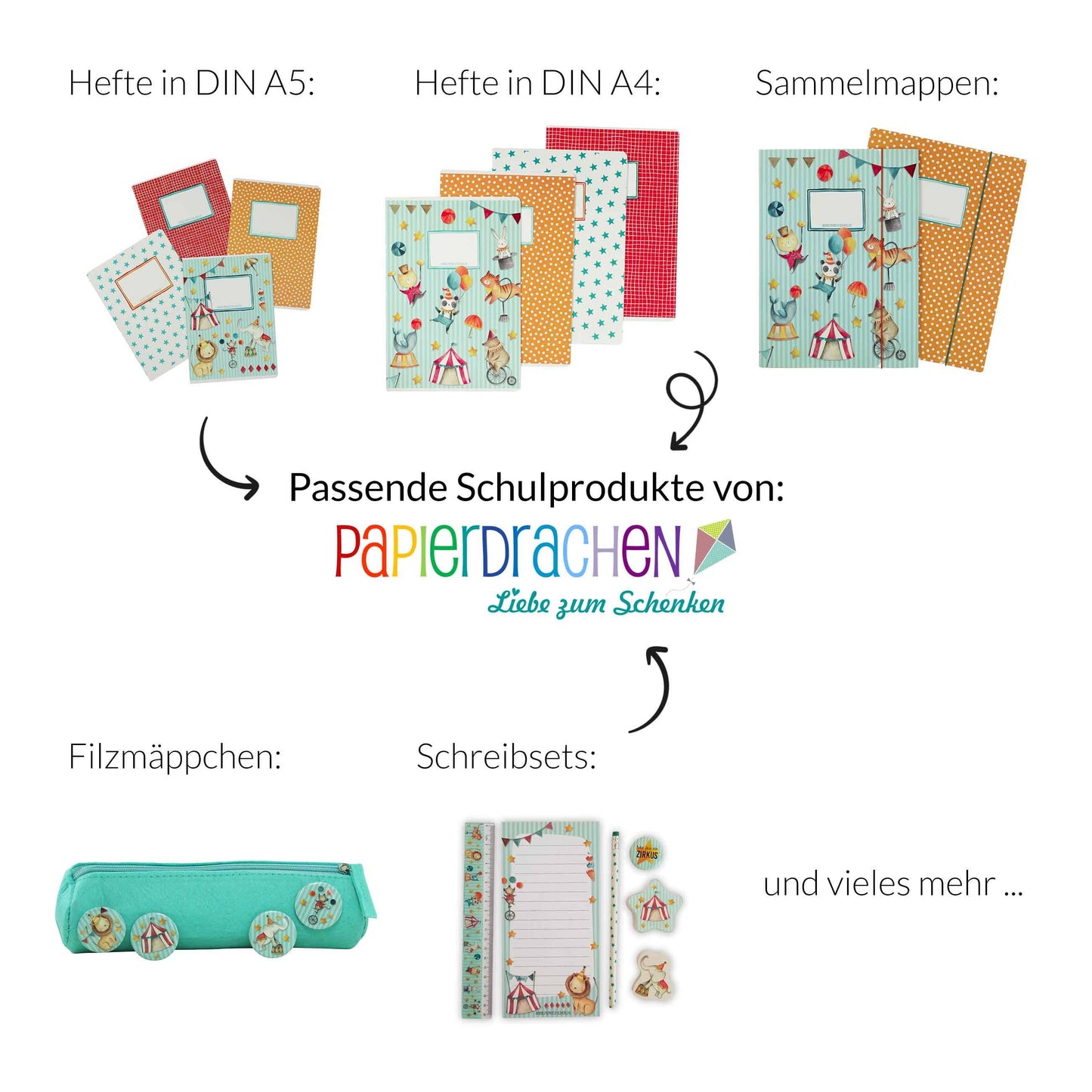 Papierdrachen - Schreibset Schule Zirkus Set 3