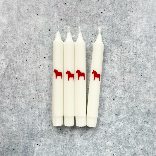 Wolkenreich - Dip Dye Kerzen | Dala Pferd rot-weiß | 4er Set