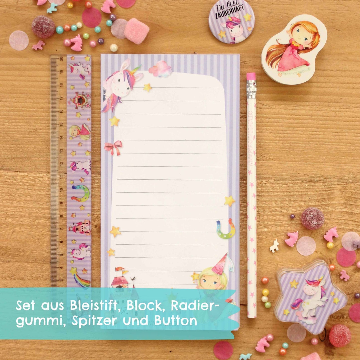 Papierdrachen - Schreibset Schule Einhorn Set 2