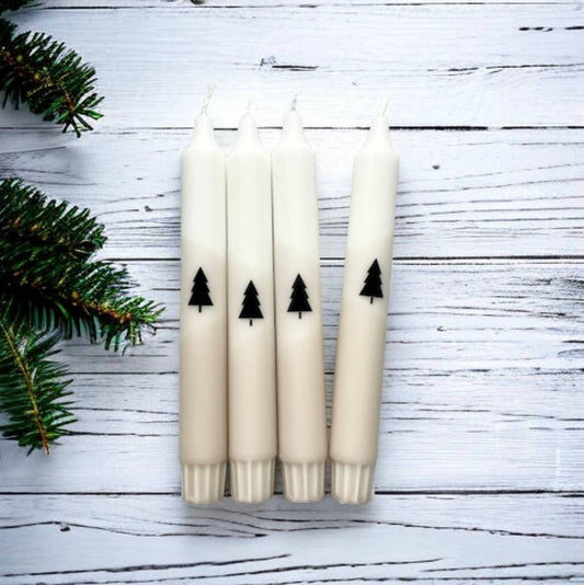 Wolkenreich - Dip Dye Kerzen | Weihnachten Tanne beige-schwarz | 4er Set