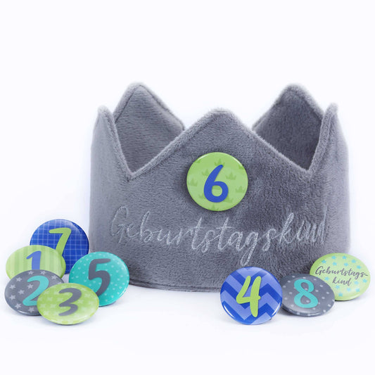 Papierdrachen - Geburtstagskrone Samt - Grau - Set 5