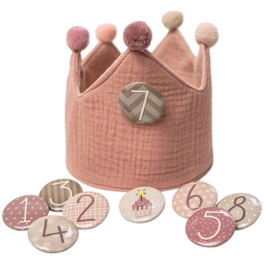 Papierdrachen - Geburtstagskrone Musselin - Rosa - Set 9